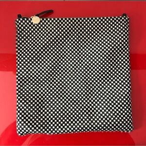 NWOT Clare V checker cow hide leather flat clutch